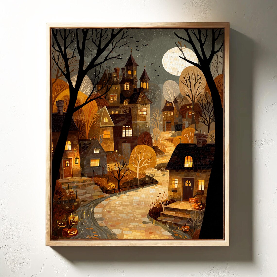 Haunted Village Under Full Moon Glow