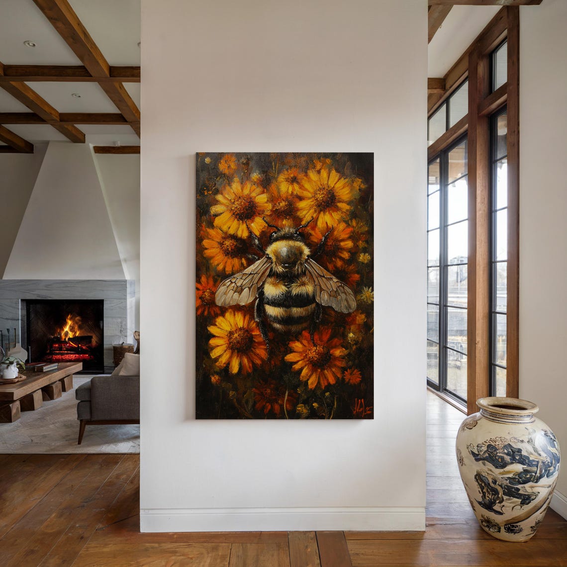 Realistic Bumblebee Among Yellow and Orange Wildflowers Poster - Image 4