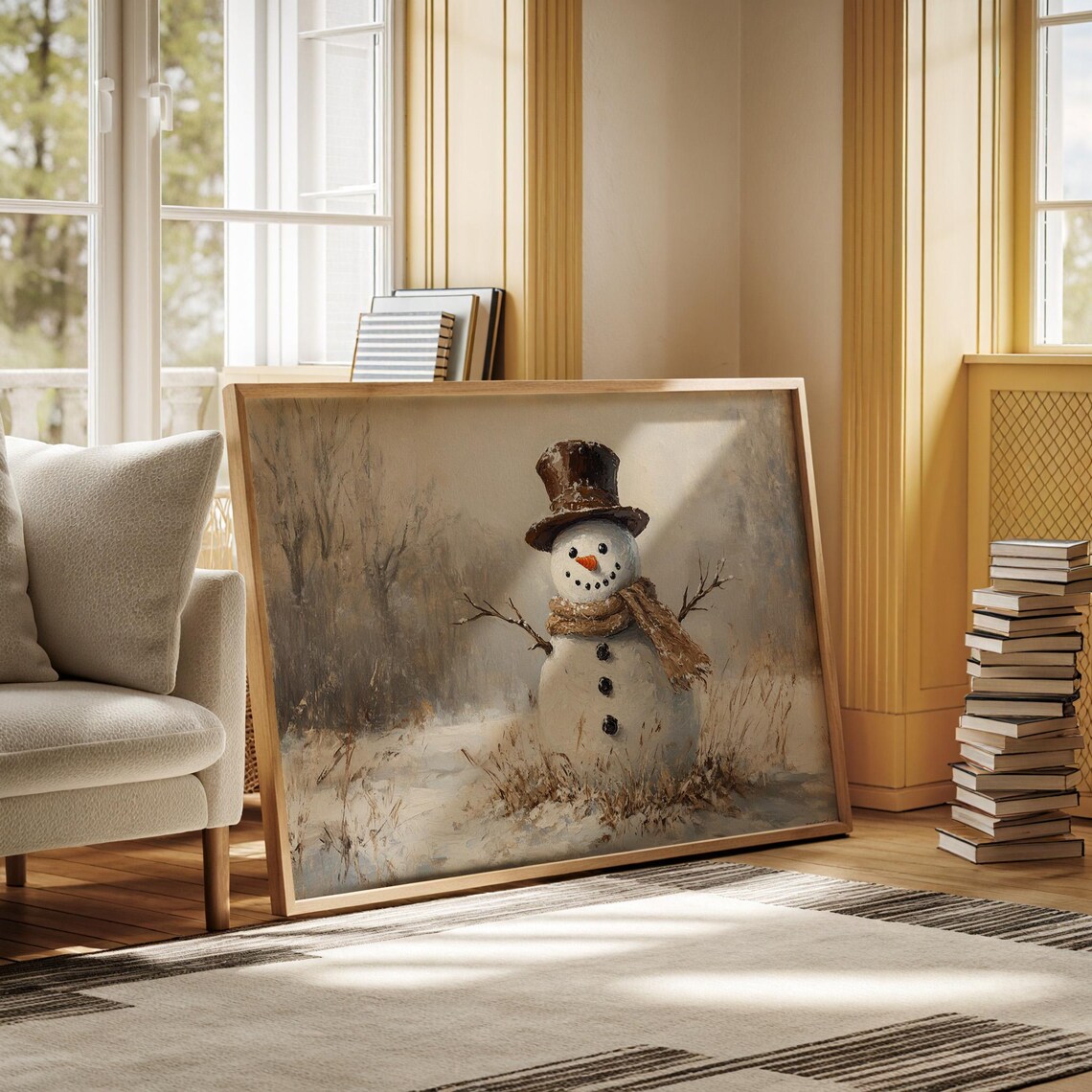 Rustic Snowman Vintage Winter Wall Art Print - Image 4