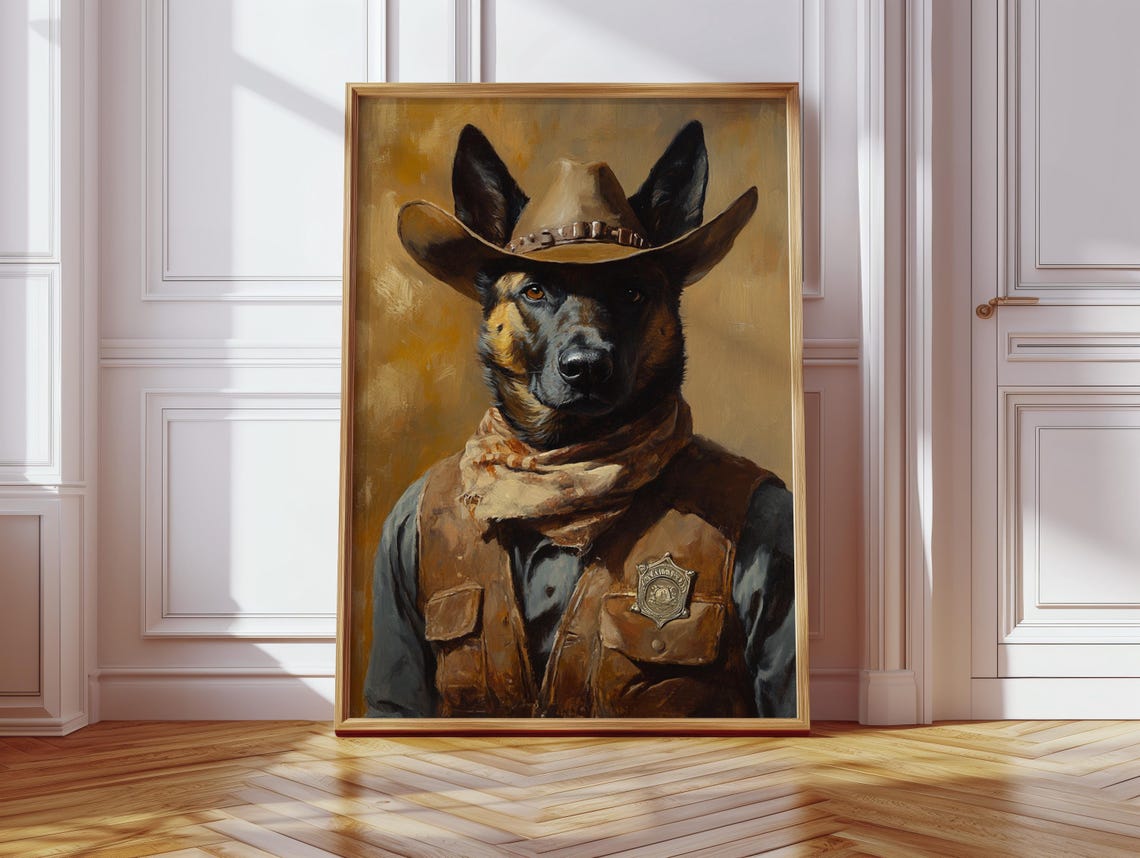 German Shepherd Cowboy Sheriff Portrait Western Dog Art Poster