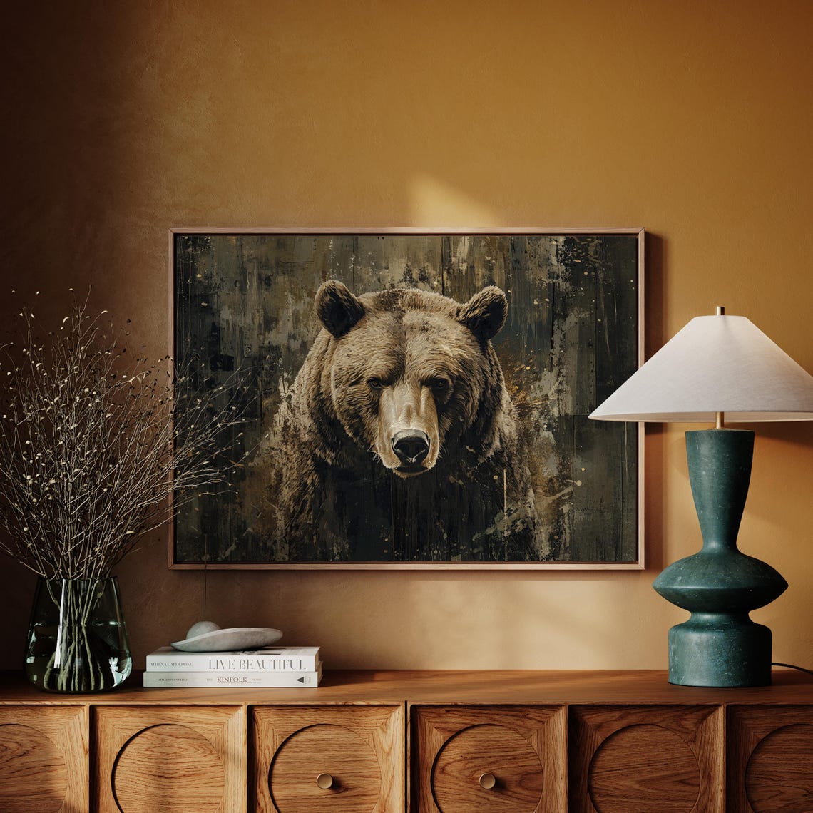 Grizzly Bear Dramatic Portrait Dark Rustic Cabin Wall Poster - Image 4