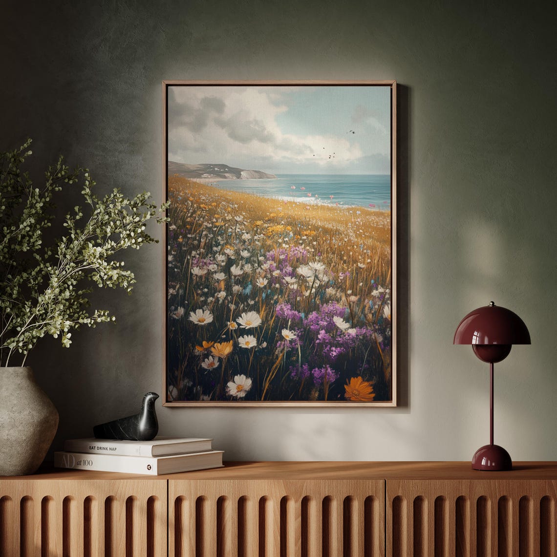 Vibrant Coastal Wildflower Meadow with Cliffs Ocean Horizon Poster - Image 4
