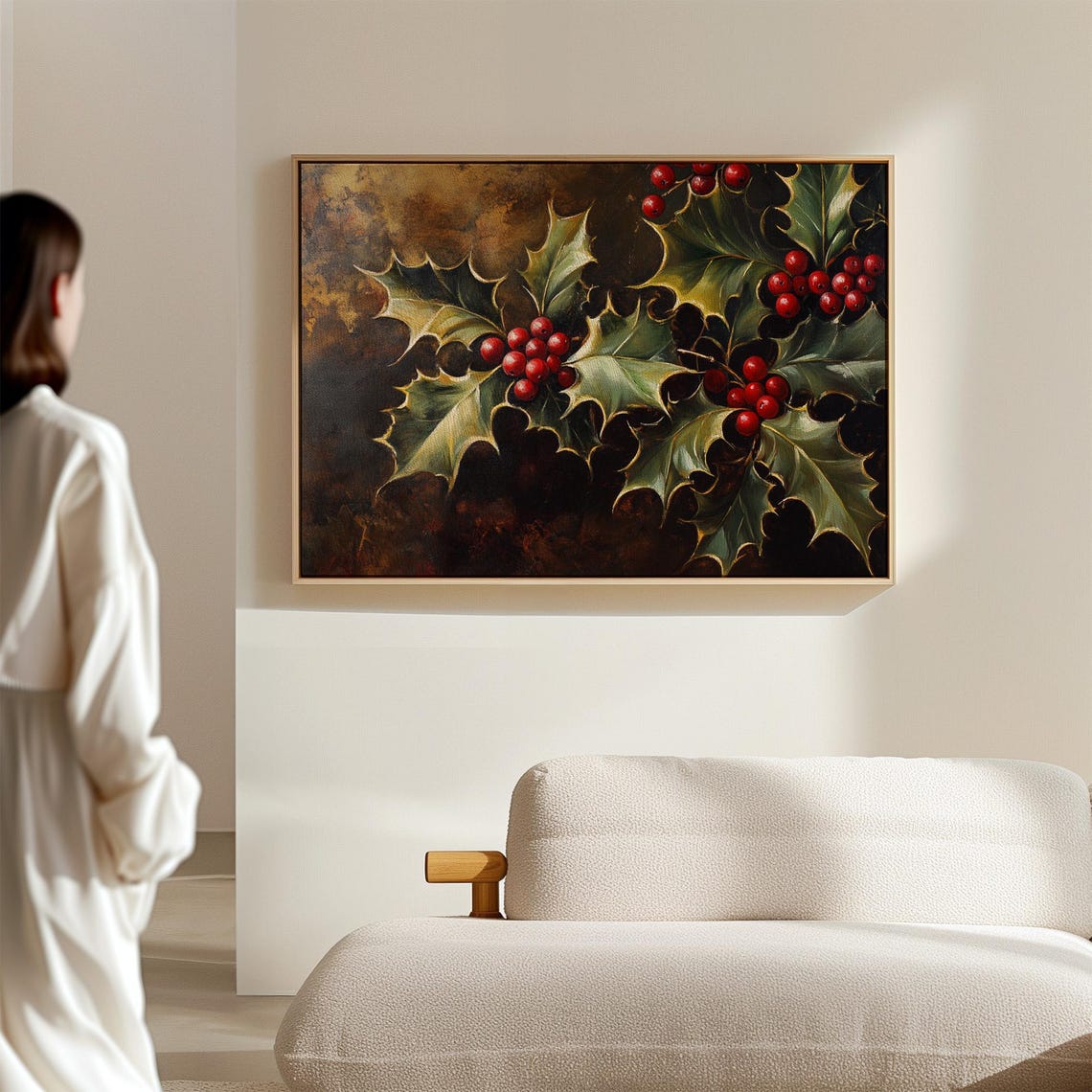 Vintage Holly Branches With Red Berries Dark Festive Holiday Wall Art - Image 4