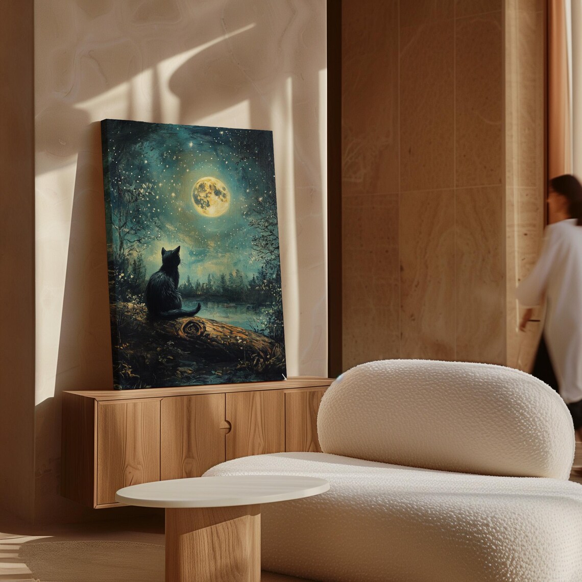 Black Cat Under Moonlight Mystical Night Scene Art Print - Image 6
