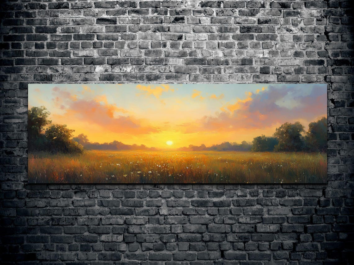 Golden Sunset Over Wildflower Field Country Panoramic Poster - Image 2