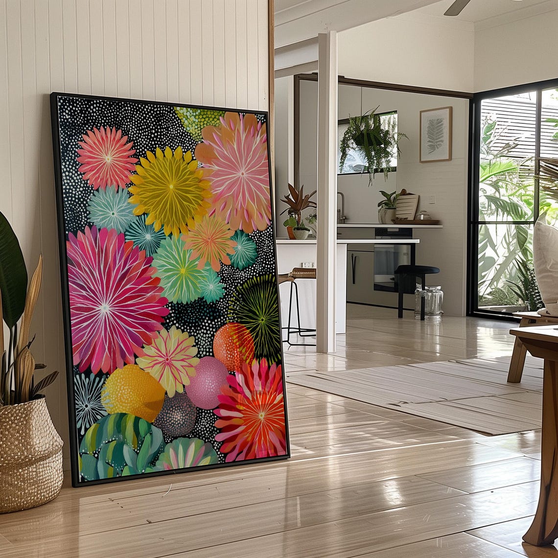 Vibrant Abstract Blooming Flowers Colorful Botanical Art Print