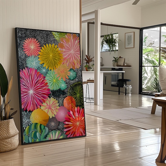 Vibrant Abstract Blooming Flowers Colorful Botanical Art Print