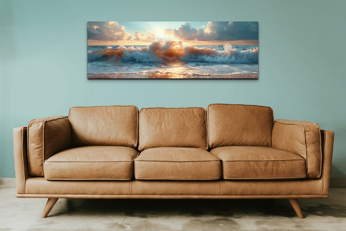 Golden Ocean Waves Breaking Sunset Surf Dramatic Seascape Wall Art - Image 7