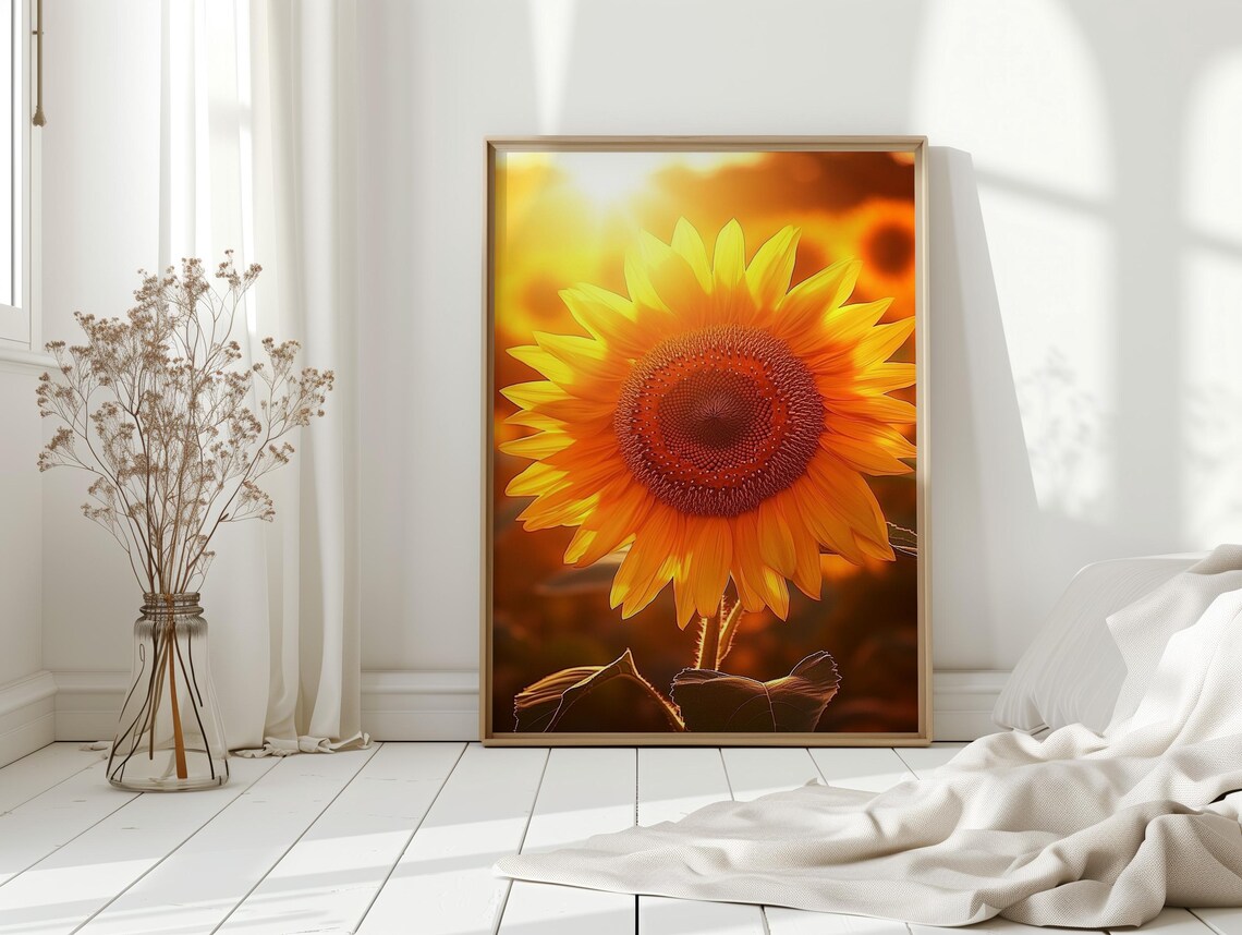 Backlit Sunflower Golden Sunflare Closeup Vibrant Floral Poster