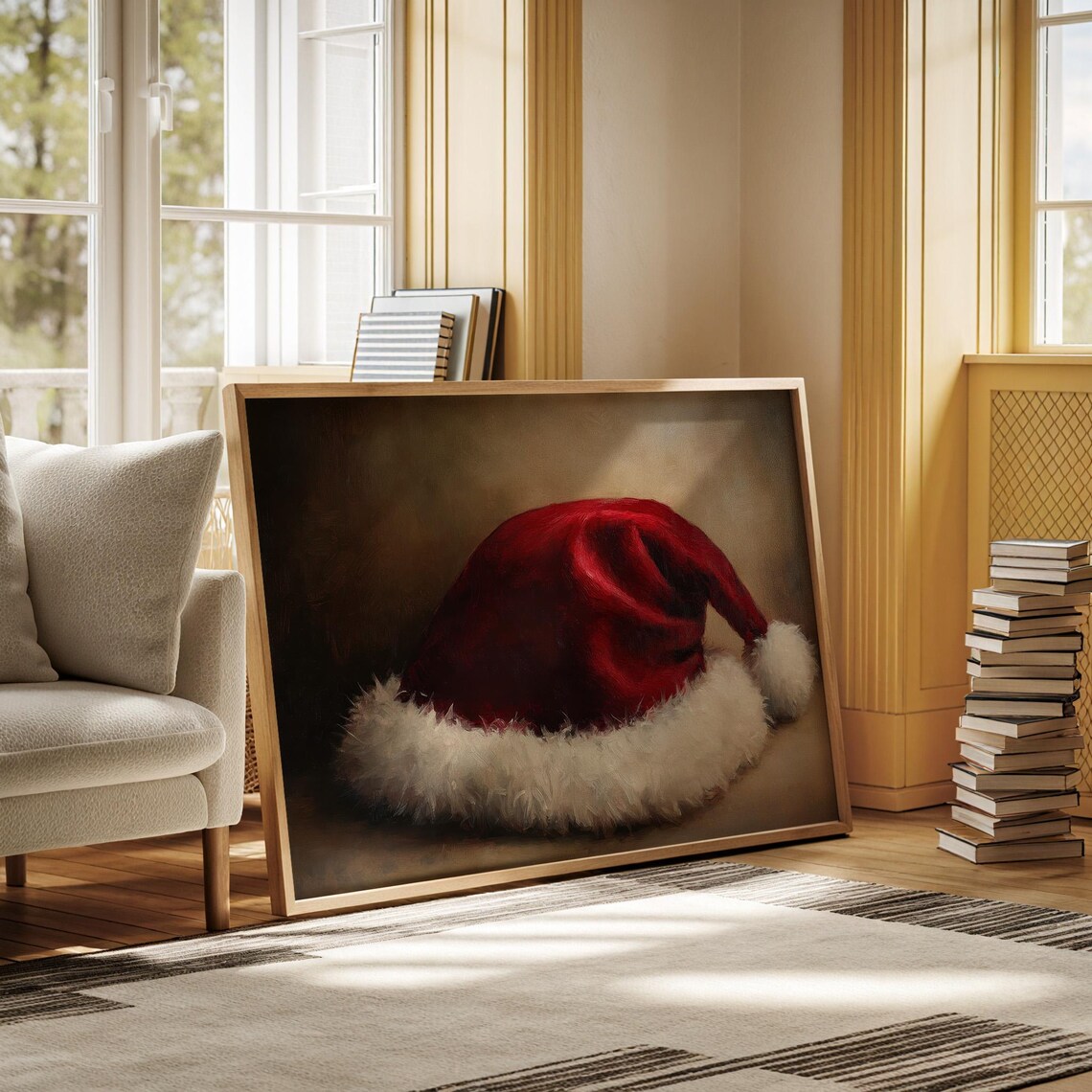 Rustic Santa Hat Christmas Still Life Art Print - Image 5