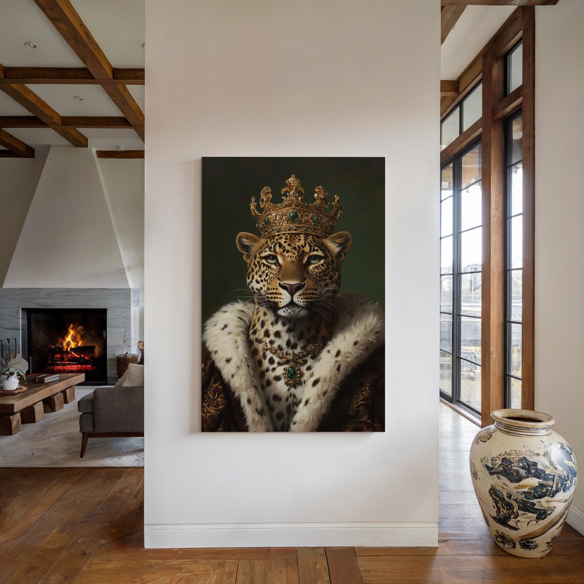 Regal Crowned Leopard Gold Crown White Fur Royal Portrait Poster - Image 4
