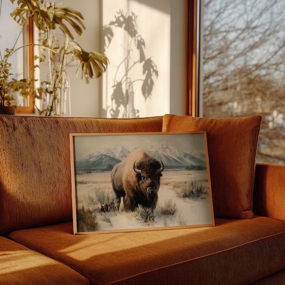 Majestic Bison In Winter Mountain Landscape