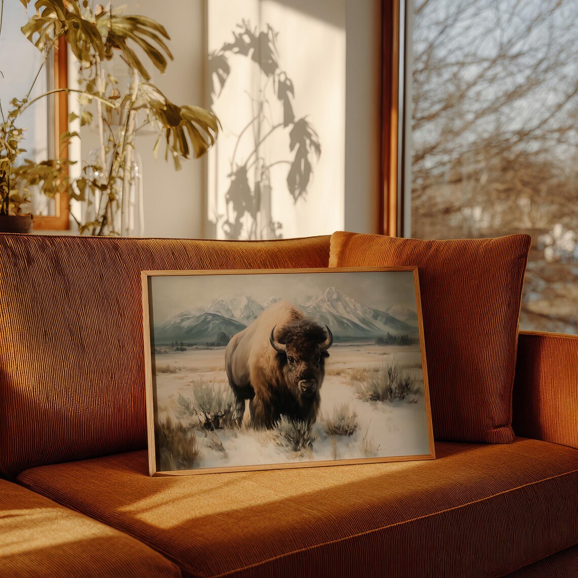Majestic Bison In Winter Mountain Landscape