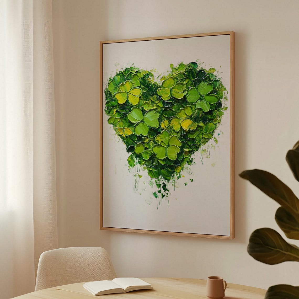 Lucky Green Clover Heart St Patrick Day Botanical Painting Wall Art - Image 3