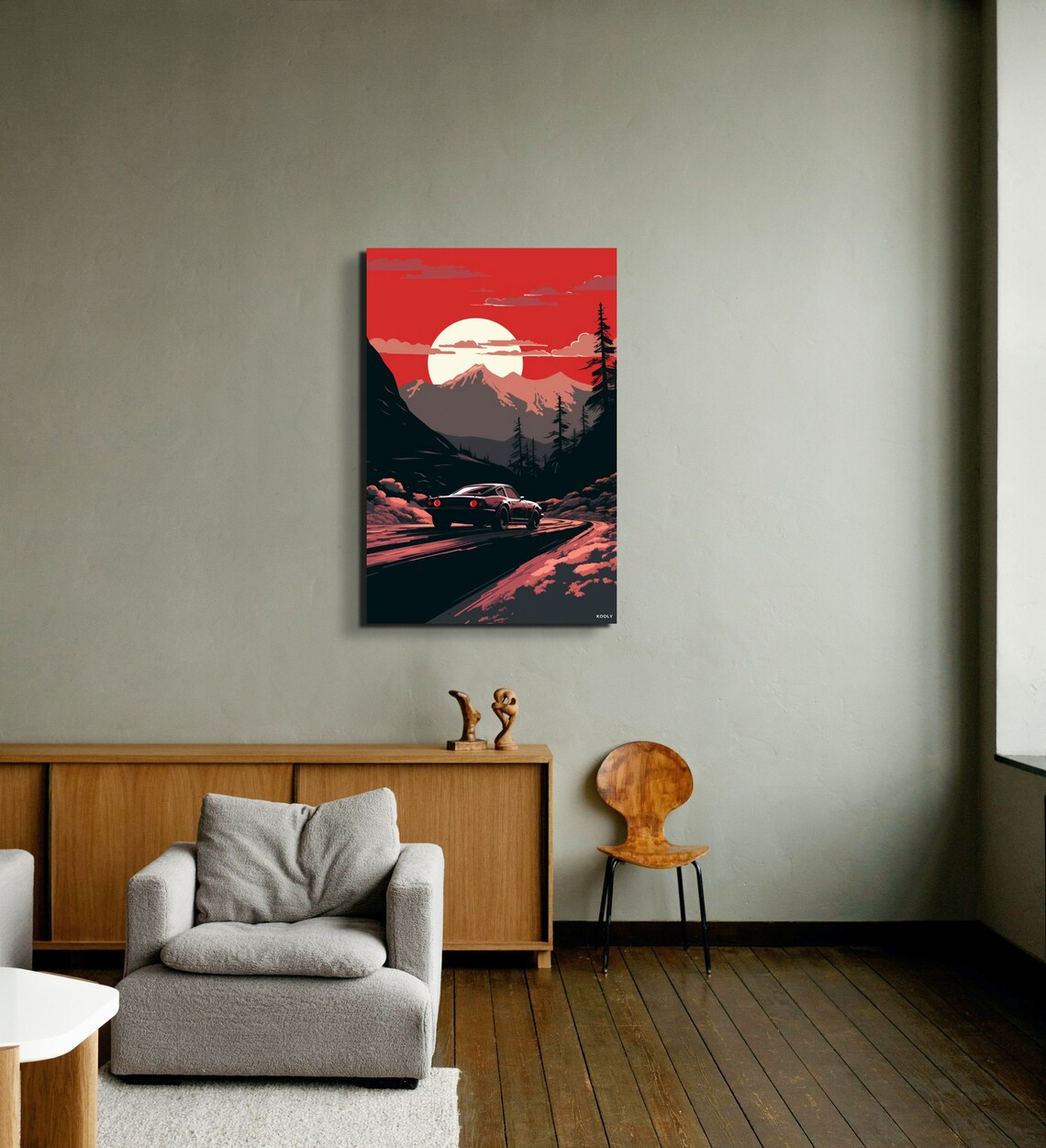 Vintage Sports Car Red Sunset Mountain Drive Retro Art Poster - Image 4