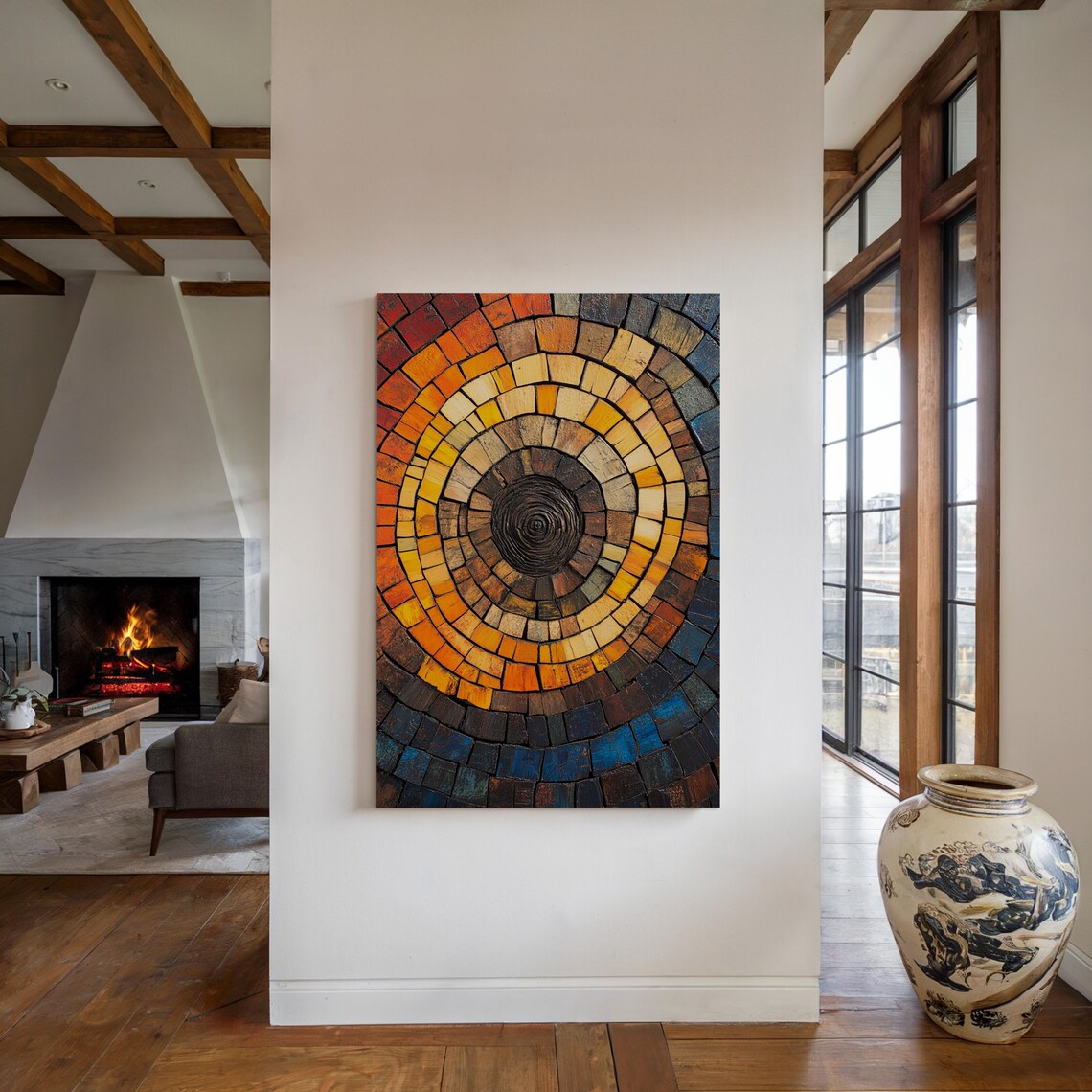 Mosaic Tree Ring Art, Rustic Natural Wall Print - Image 4