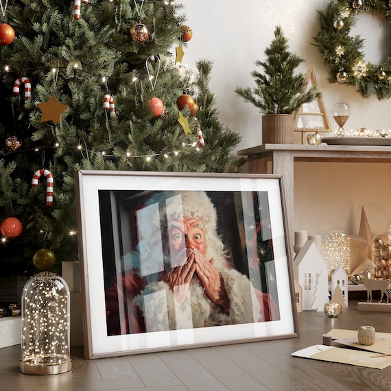 Surprised Santa Claus Canvas Wall Art Funny Christmas Painting Of Jolly With Wide Eyes Holiday Dcor Print For Festive Home Style