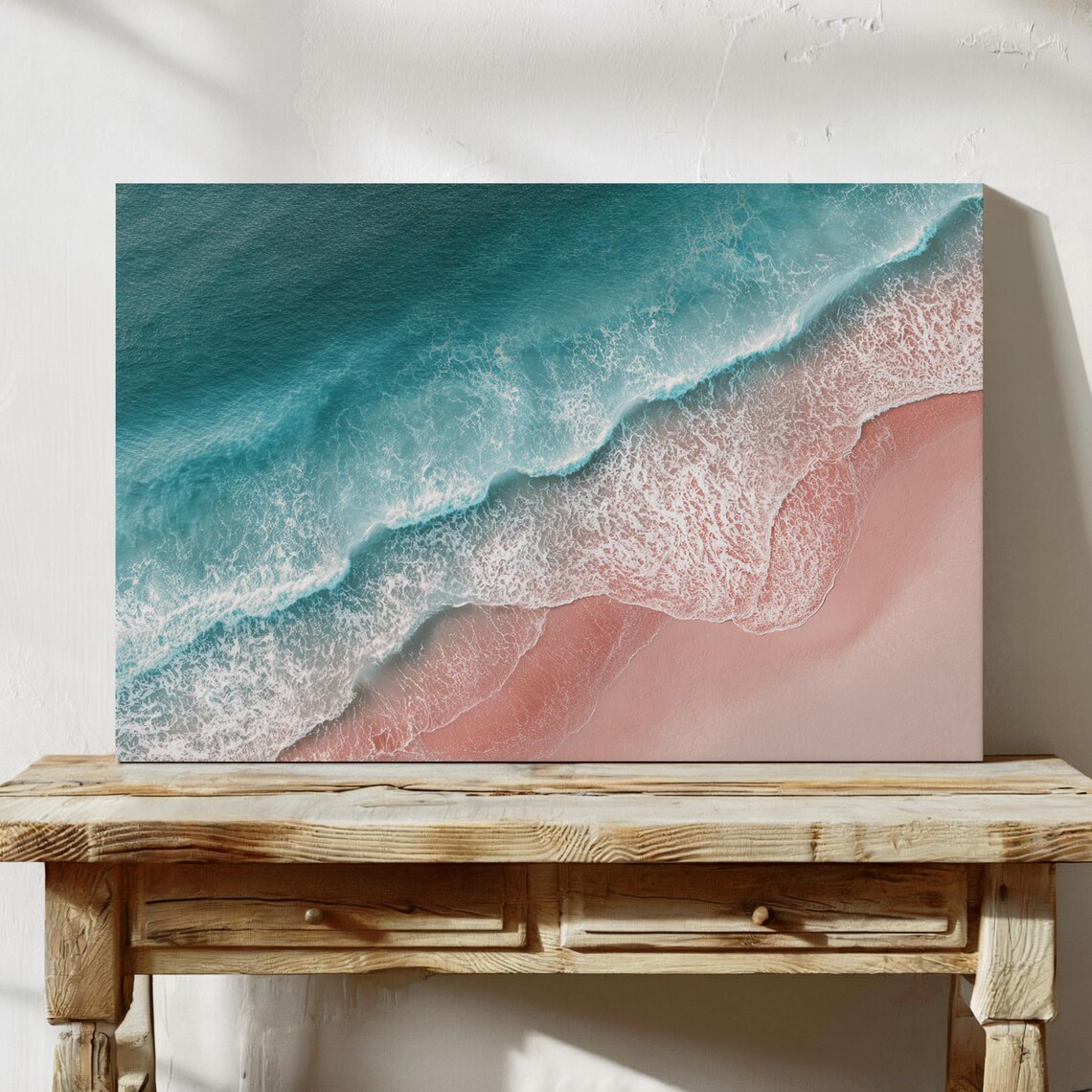 Turquoise Waves Wash Over Soft Pink Shore Art Print
