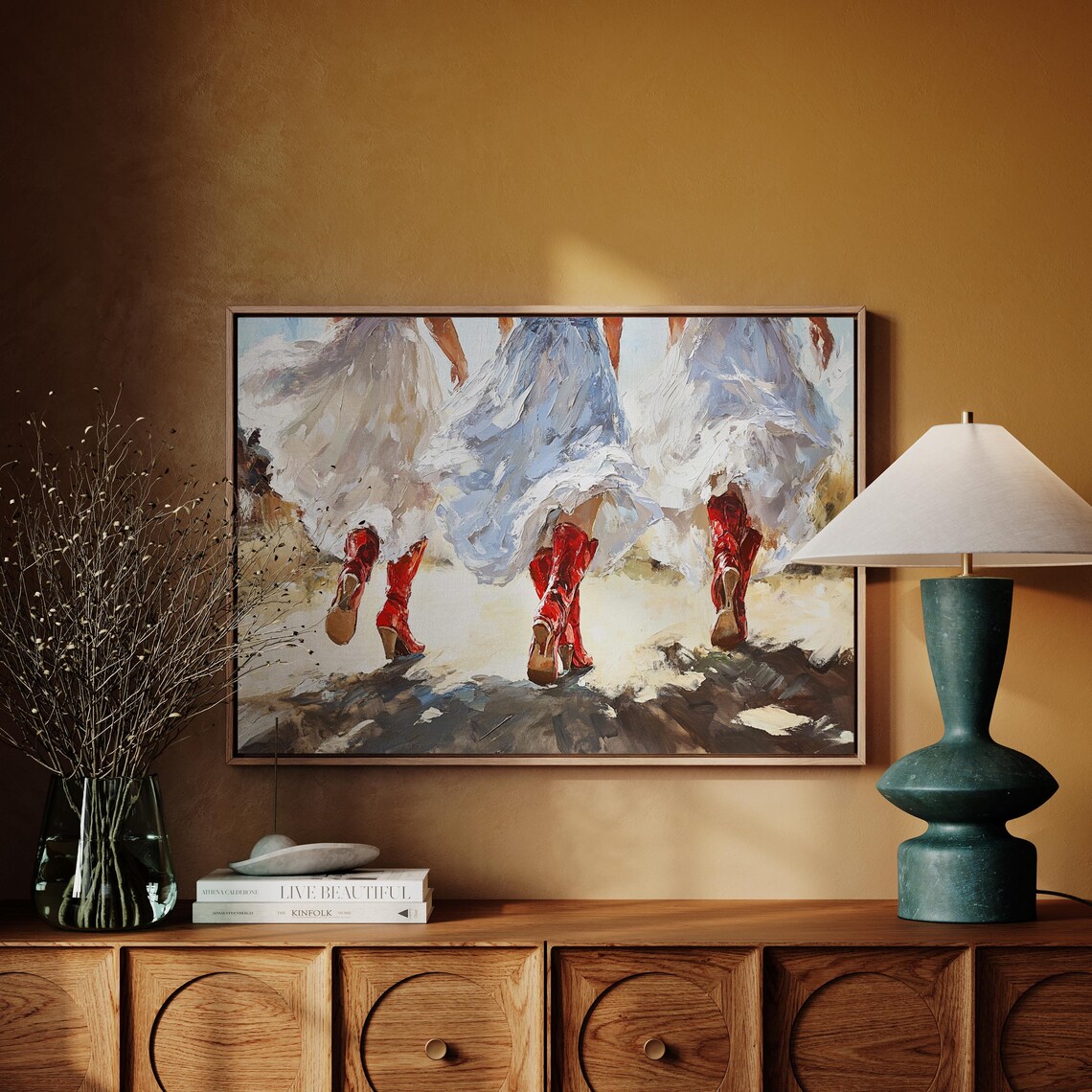 Red Cowboy Boots Country Dance, Rustic Farmhouse Art Print - Image 3