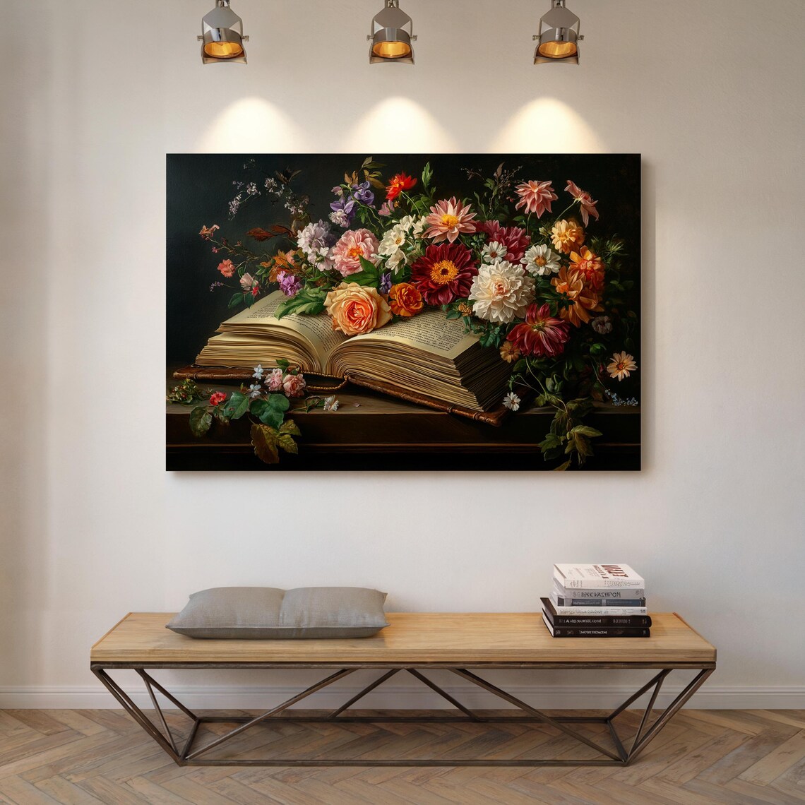 Vintage Floral Still Life With Open Book Romantic Botanical Art Poster - Image 4