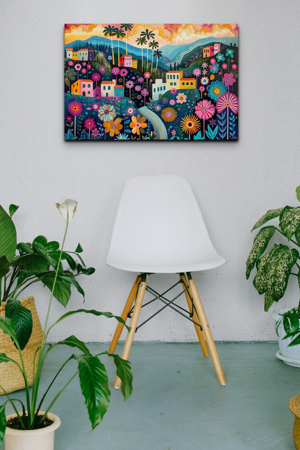 Colorful Mexican Village Flowers Folk Art Vibrant Floral Wall Print - Image 7