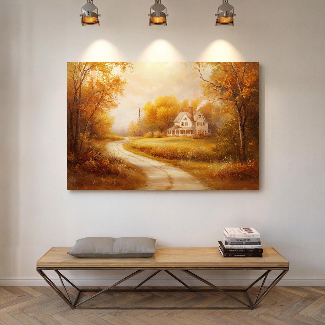 Country Cottage at the End of a Winding Path Golden Autumn Scene Poster - Image 6