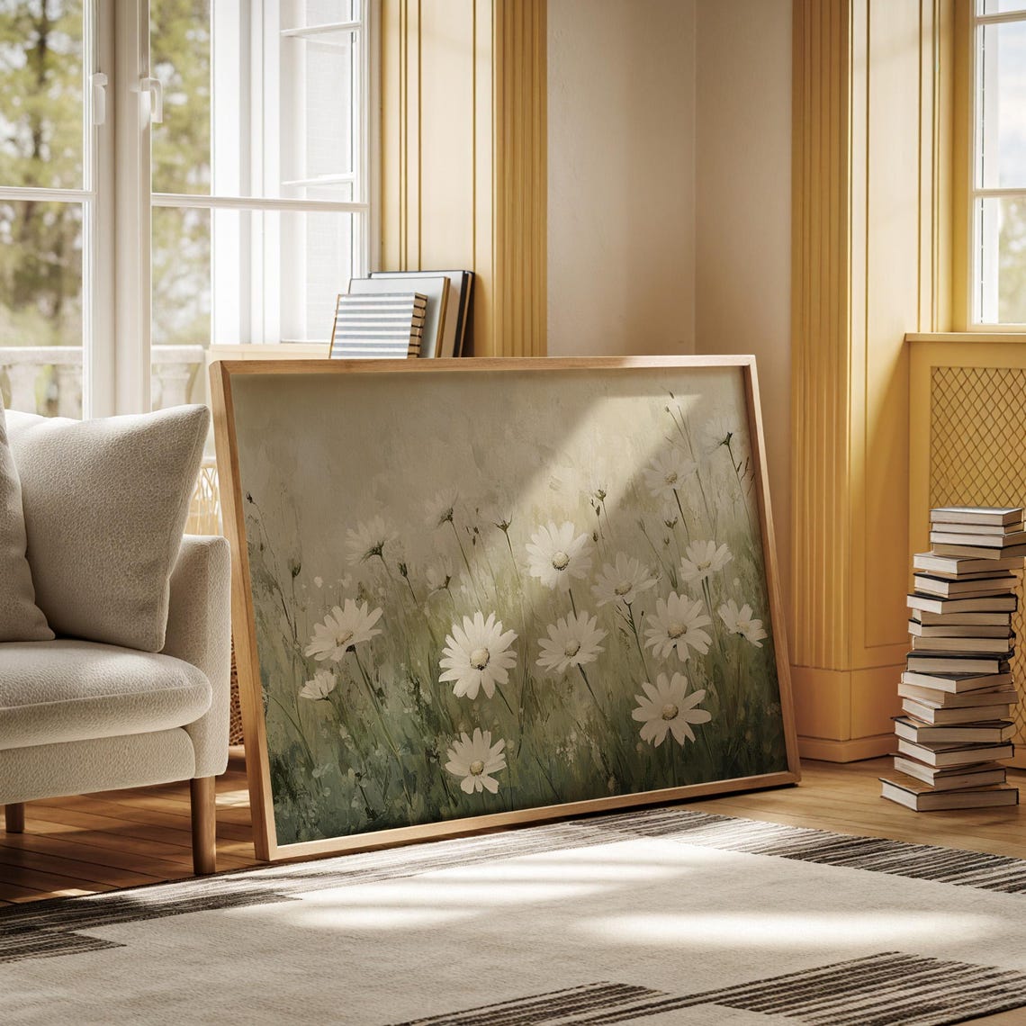 Serene White Daisy Wildflower Meadow Nature Botanical Wall Art - Image 3