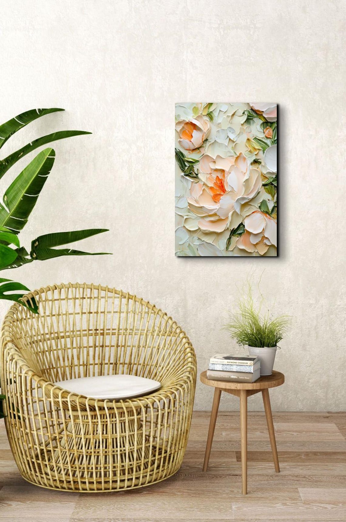 Cream Blush Delicate Peony Blooms Impasto Floral Vertical Art Poster - Image 5
