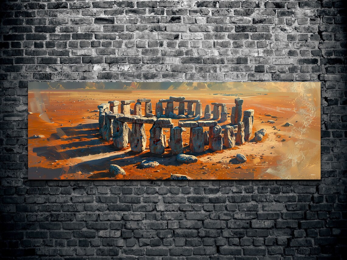 Stonehenge Ancient Stones at Desert Sunset Historic Painting Wall Art - Image 2