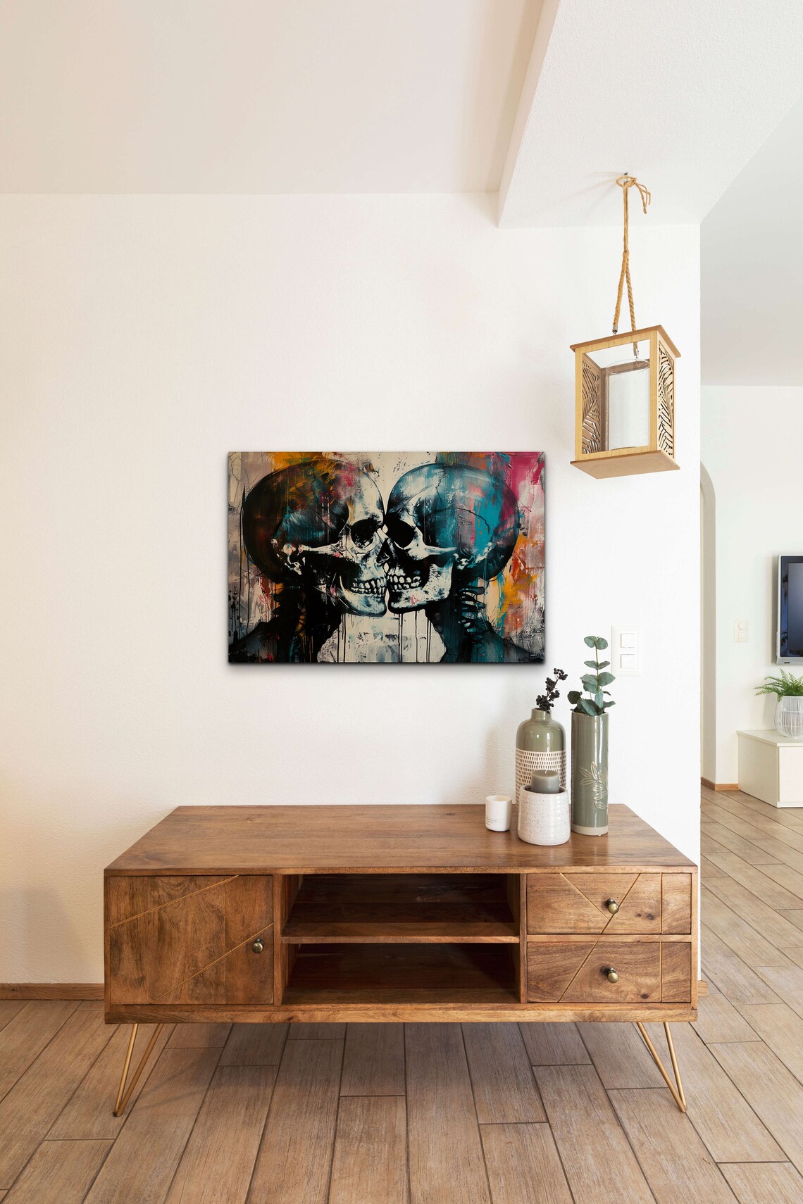Kissing Skulls Couple Colorful Graffiti Street Art Love Poster - Image 3