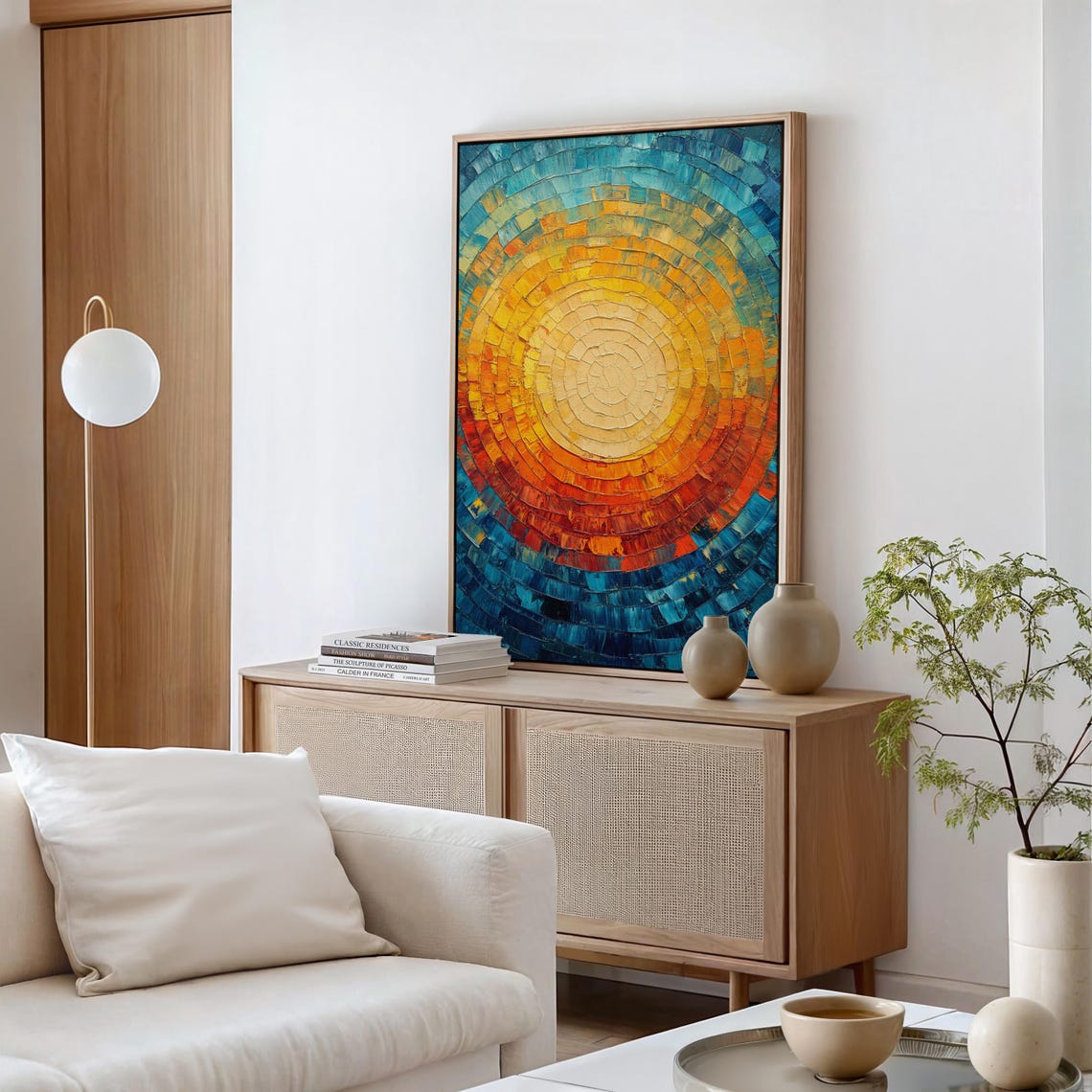 Abstract Sunburst Fiery Red Orange Deep Blue Texture Wall Poster - Image 4