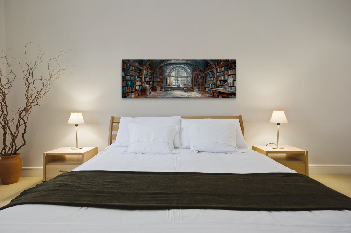 Mystic Library Arched Stone Hall Panoramic Watercolor Wall Art - Image 6