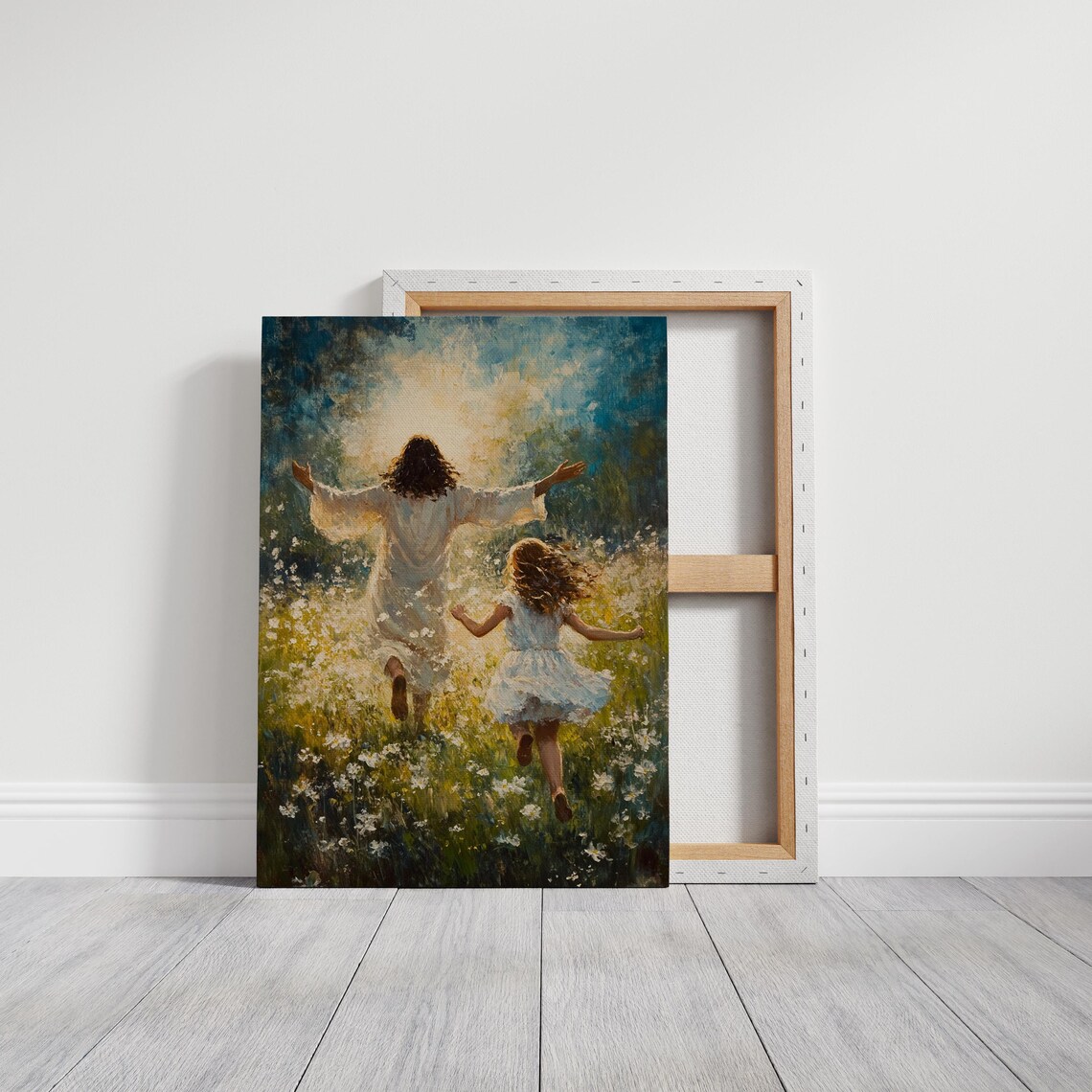 Jesus And Child Running in a Meadow, Christian Art Print - Image 6