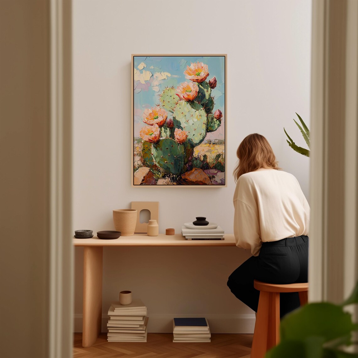 Prickly Pear Desert Cactus Flower, Southwest Boho Art Print - Image 2