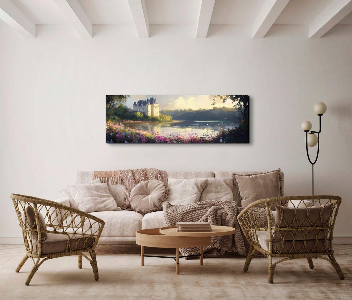 Rustic English Countryside Castle Landscape Tranquil Landscape Art Ready To Hang Panoramic Wall Art Print Large Wall Art - Image 3