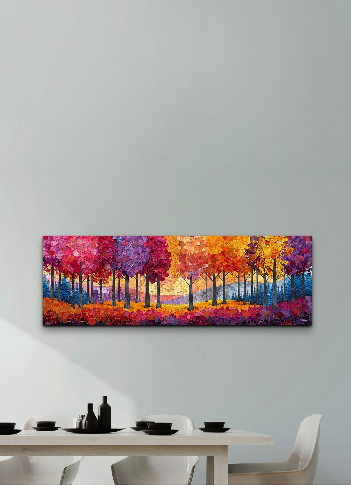 Autumn Forest Mosaic Style Colorful Panoramic Trees Painting Poster - Image 3