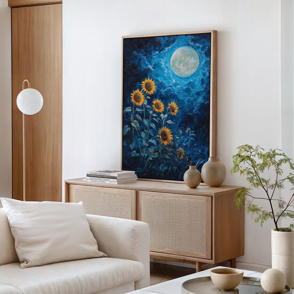 Moonlit Sunflower Art Print, Rustic Botanical Decor - Image 4