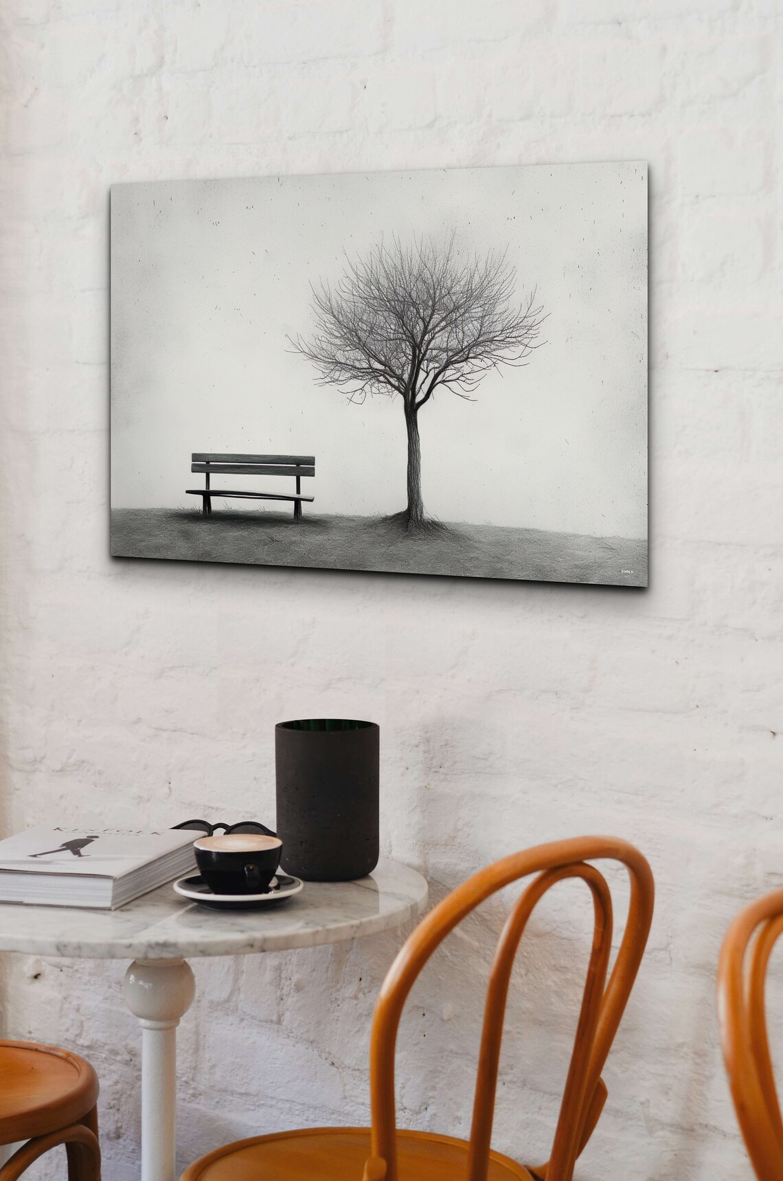One Tree Park With Empty Bench, Gloomy Landscape - Image 3