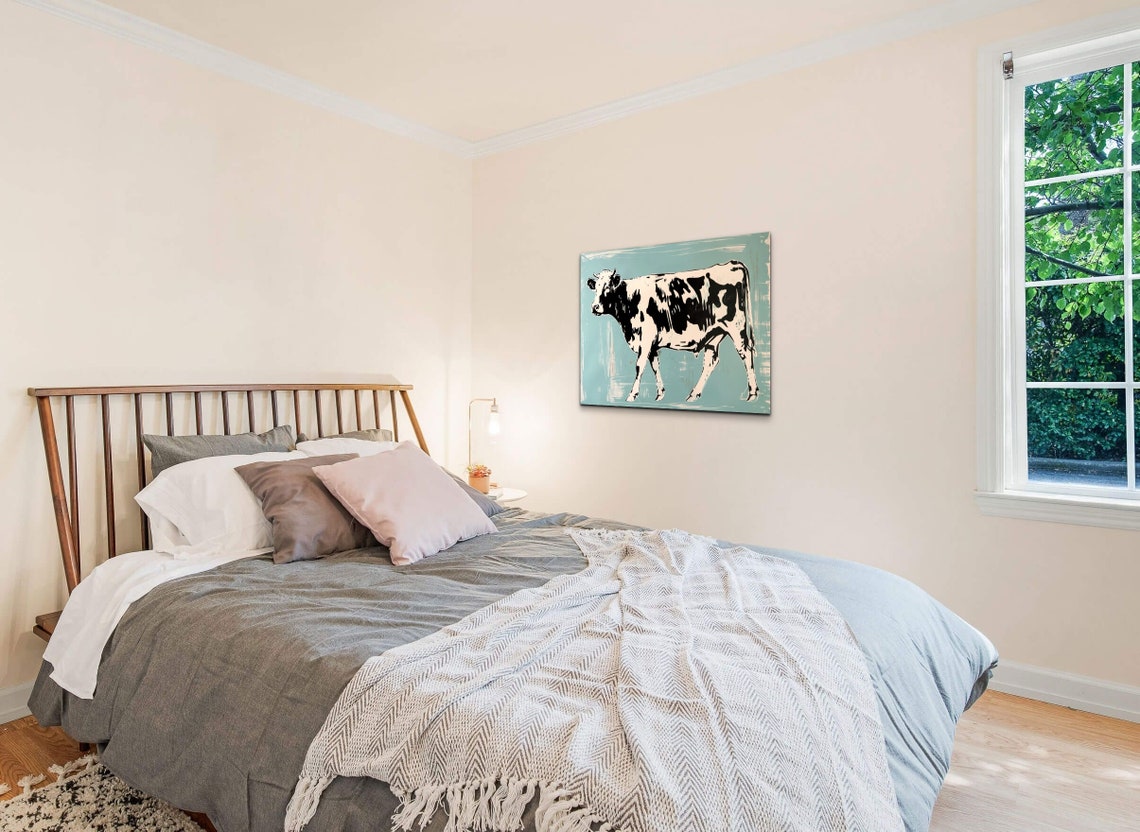 Walking Spotted Cow Rustic Blue Farmhouse Kitchen Art Poster - Image 6