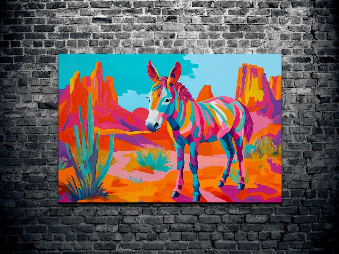 Day Glow Southwest Donkey Retro Desert Art Print - Image 2