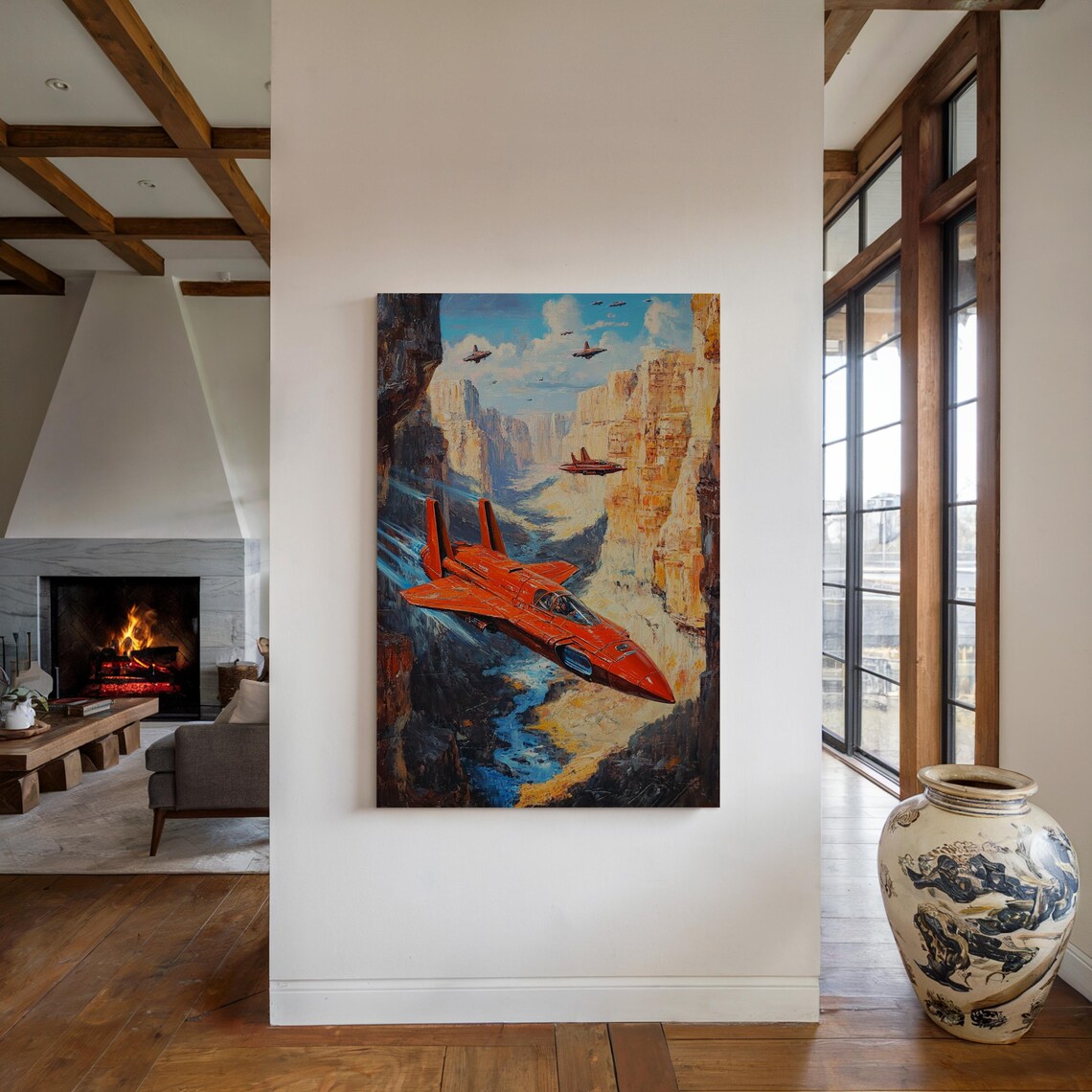 Futuristic Fighter Jet In Canyon, Sci-Fi Room Decor - Image 6