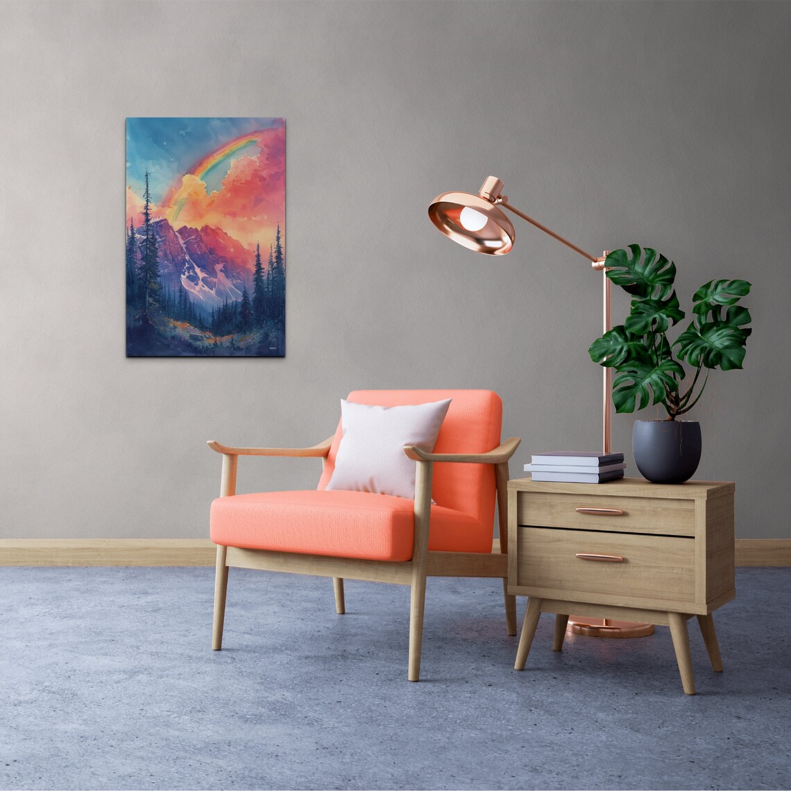 Watercolor Rainbow Mountain Wall Art - Image 6