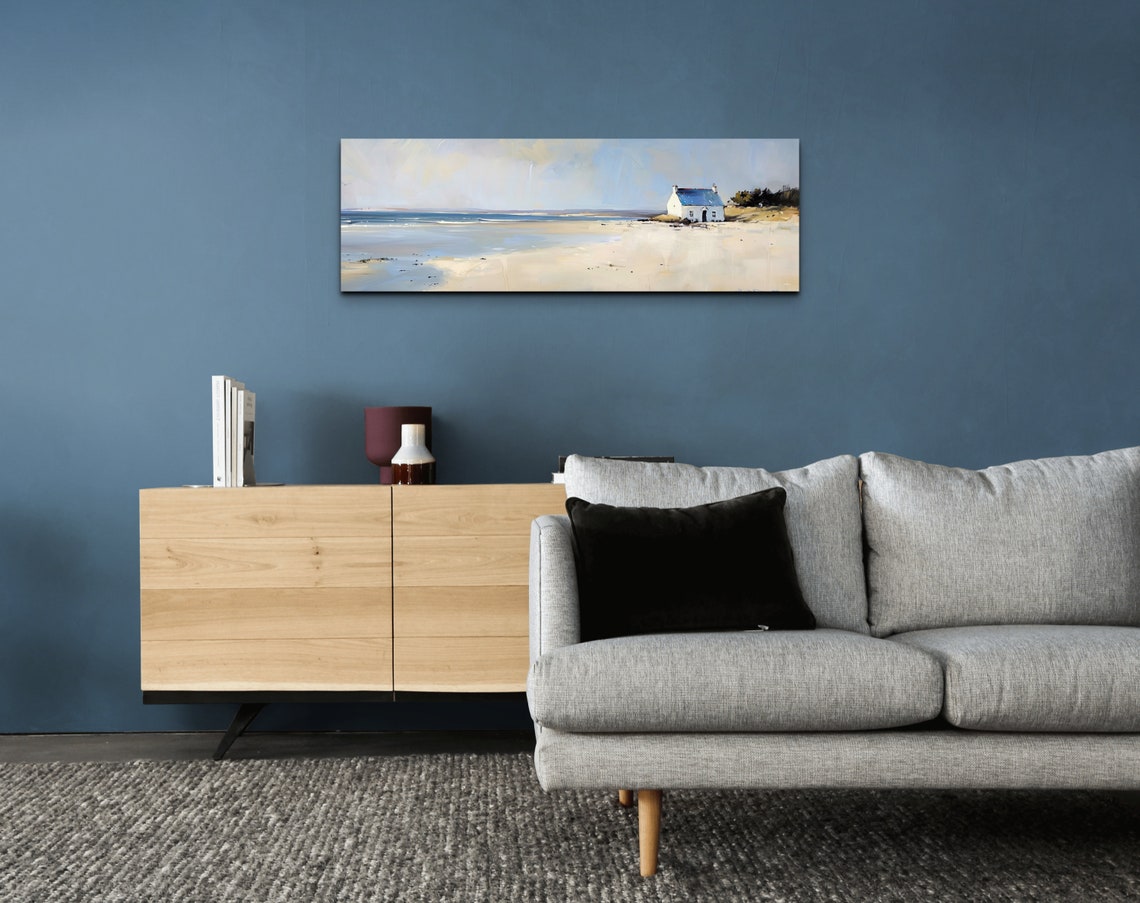 Whitewashed Cottage on Quiet Beach Ocean Oil Painting Wall Poster - Image 5