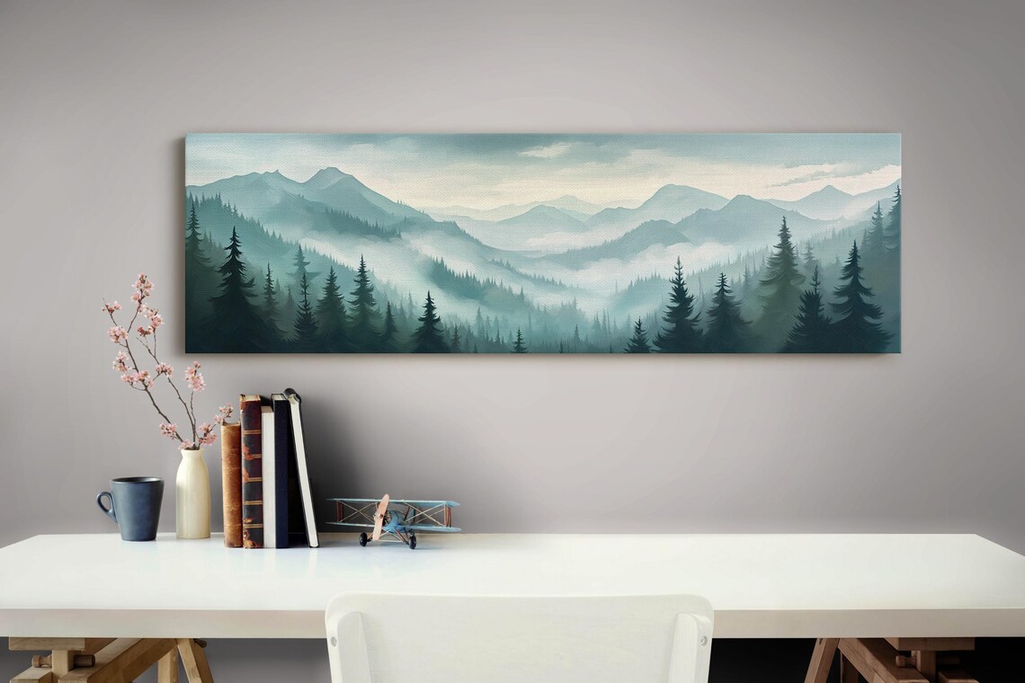 Misty Mountain Pines, Tranquil Forest Landscape - Image 3