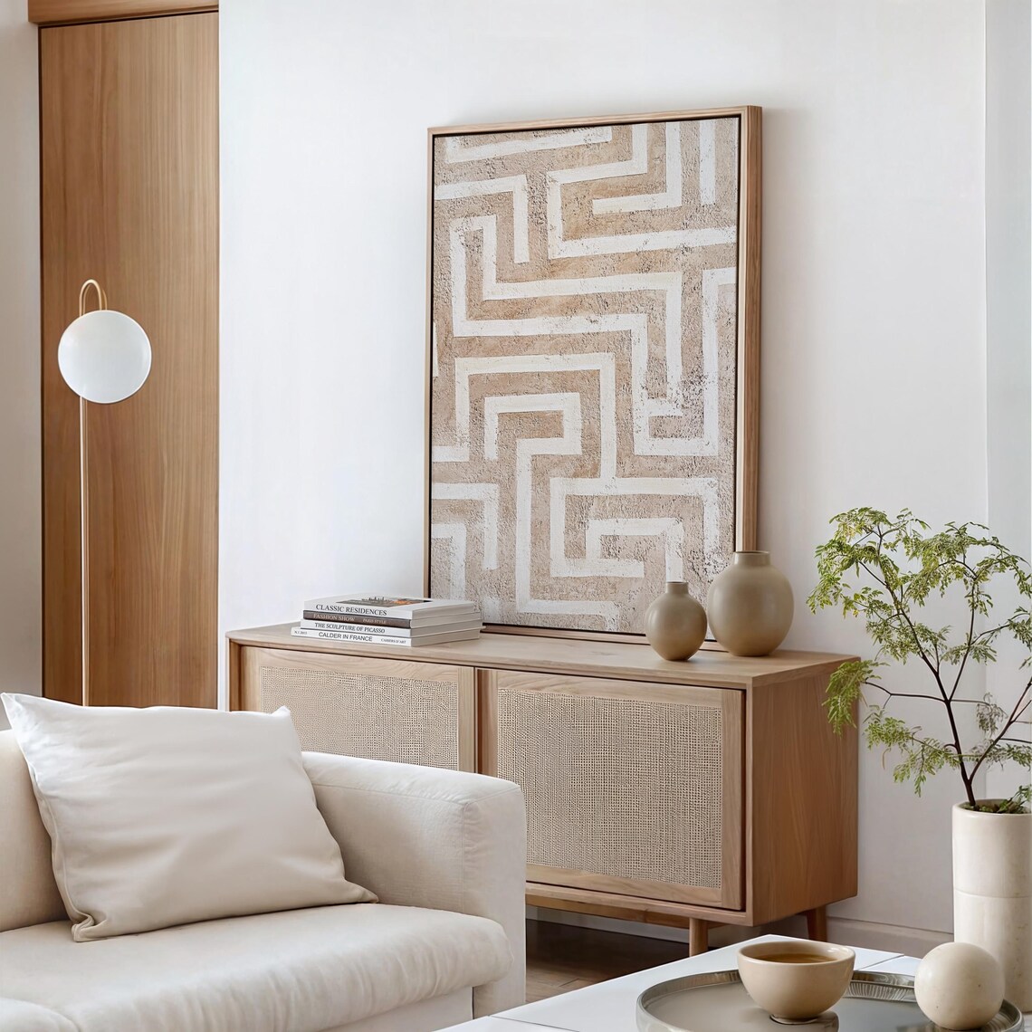Neutral Geometric Textured Maze Pattern, Modern Boho Decor - Image 6
