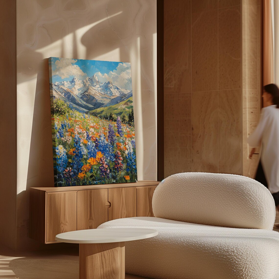 Snowcapped Mountain Bluebonnet Meadow Impasto Oil Painting Poster - Image 6