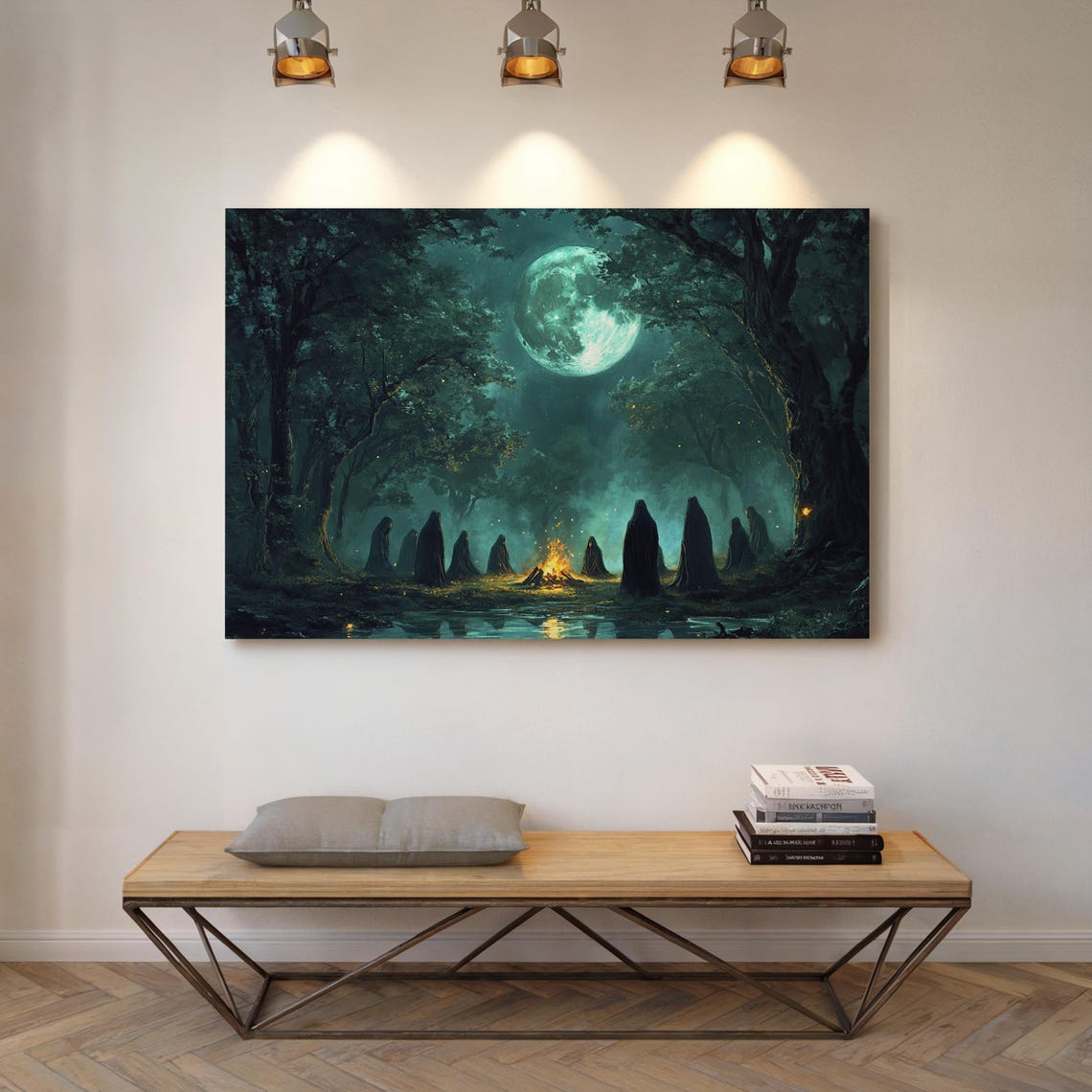 Moonlit Forest Gathering Witchy Full Moon Dark Woods Wall Art - Image 4