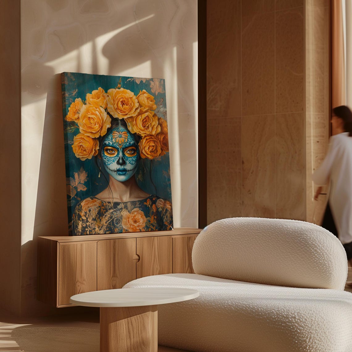 Blue Sugar Skull Golden Rose Crown Day Of Dead Elegant Poster - Image 7