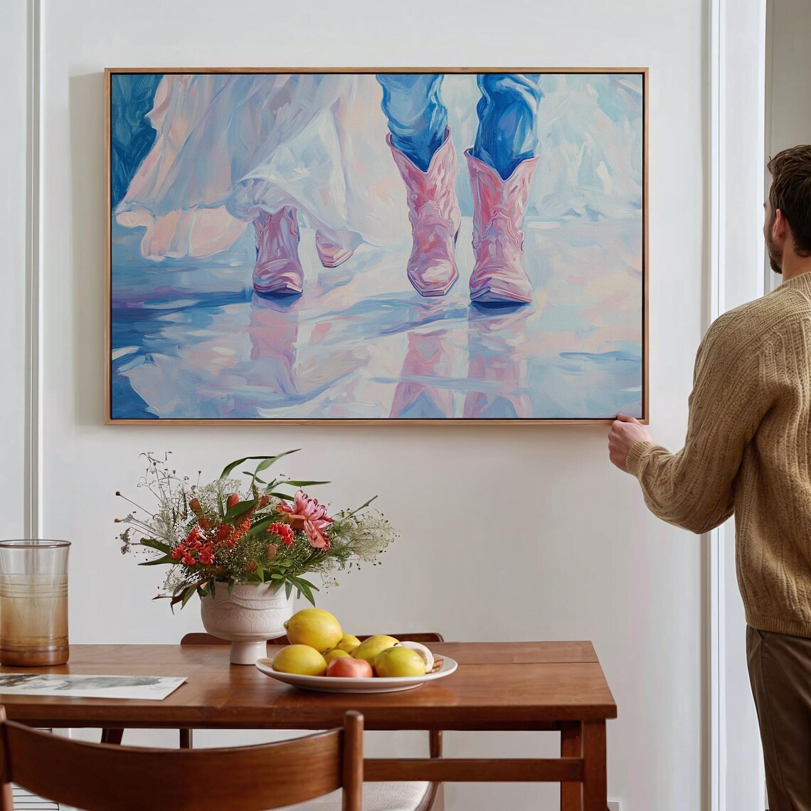 Happy Couple In Pink Cowboy Boots Romantic Western Art Poster - Image 5