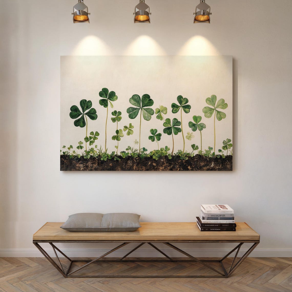 Green Clover Sprouts Rising From Dark Earth Botanical Spring Wall Art - Image 7